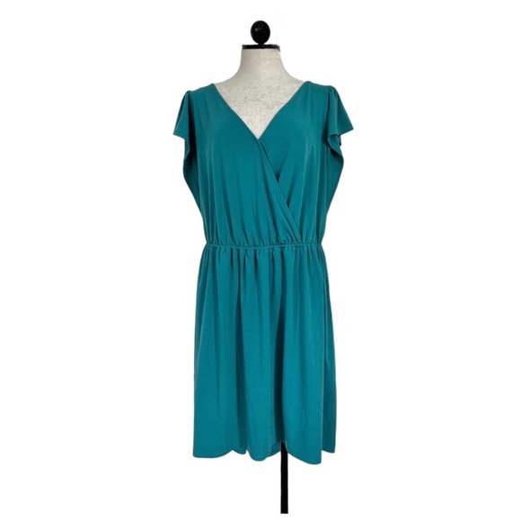 Ava & Viv Laguna Teal Faux Wrap Hi Lo Dress Knit Elastic Waist Size 1X - Picture 3 of 15